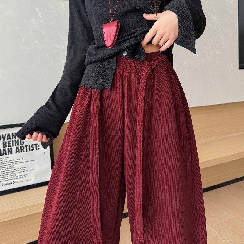 慵懒风欧棉绒中线阔腿裤女2026秋季新款高腰甜美直筒拖地长裤