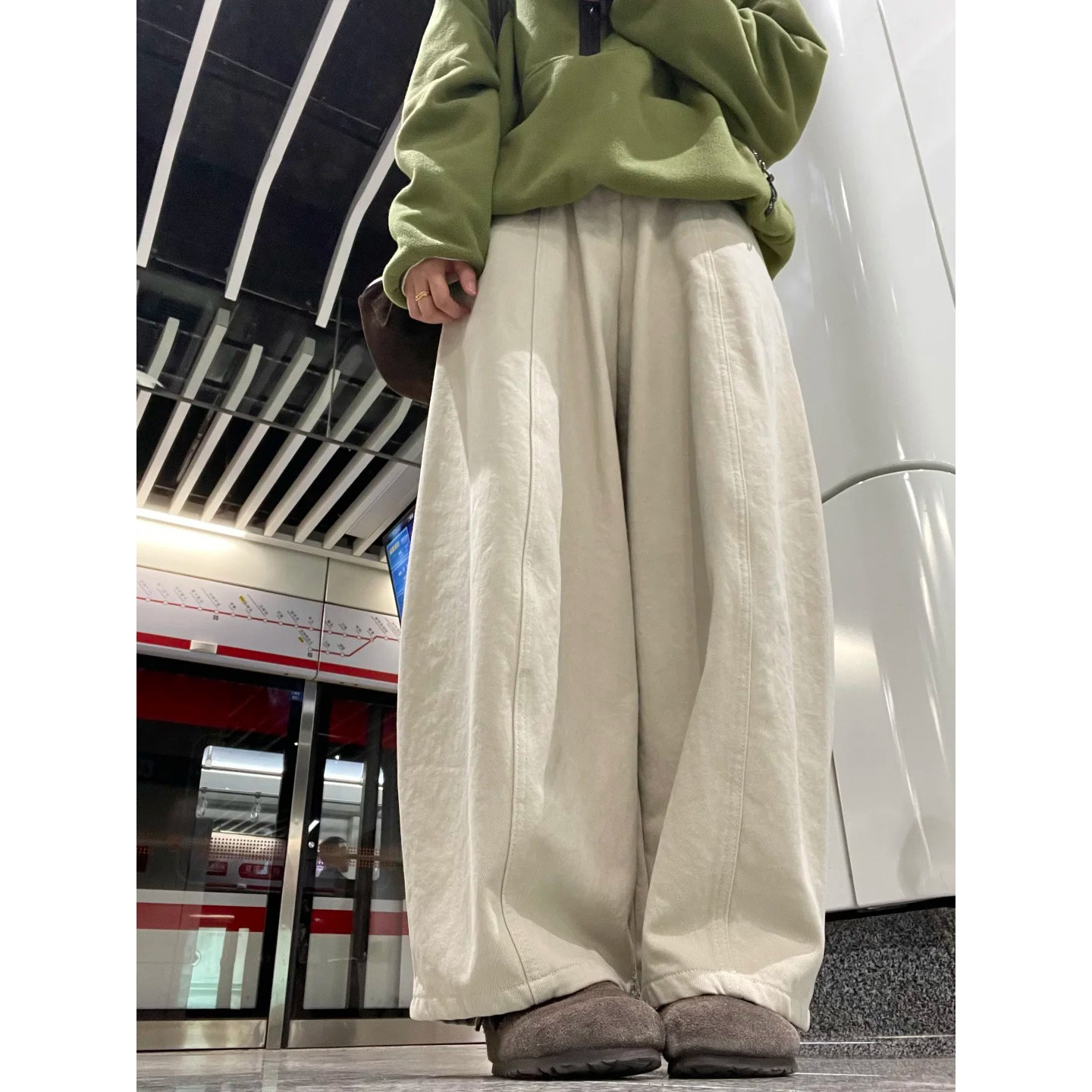 米杏色阔腿裤秋冬女2026早春新款大码胖年货节mm宽松慵懒风显瘦韩
