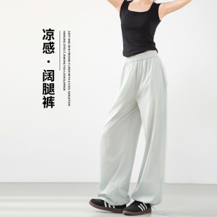 美式雾霾蓝简约工装裤女夏季2026新款高腰休闲宽松显瘦阔腿运动裤