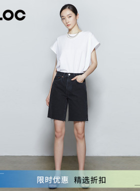 RE/DONE 黑色高腰宽松短裤新款宽松显瘦五分牛仔裤女复古美式CLOC
