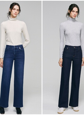 [新品]FRAME全长阔腿牛仔裤女深蓝高腰显瘦春季宽松裤子LSP814