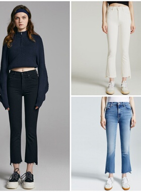 明星同款MOTHER女士小个子高腰不规则微喇毛边牛仔裤1157-180-NTG