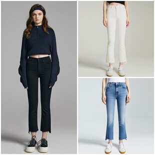 180 1157 NTG MOTHER女士小个子高腰不规则微喇毛边牛仔裤 明星同款