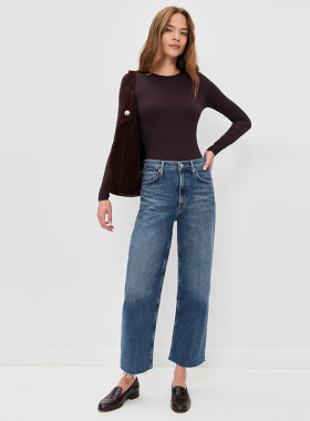 [亚洲版短款]AGOLDE REN牛仔裤女高腰复古毛边直筒裤子A214-1554