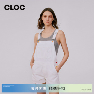 HJ109 女彩扣银扣白色休闲宽松直筒牛仔短裤 HeyJoanie春季 背带短裤