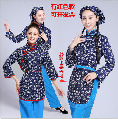 阿庆嫂采茶服村姑服装演出服复古碎花演服装采茶舞蹈服酒店工作服,女装/女士精品,民族服装/舞台装,淘宝优惠券,粉丝福利购,淘宝优惠卷