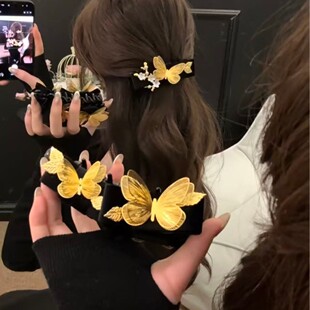 黑金蝶语香蕉夹蝴蝶发夹女新中式古风汉服旗袍精致香蕉夹发饰头饰