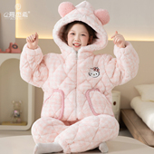 女童珊瑚绒睡衣女款 秋冬季 加绒加厚三层夹棉大童女孩初中生家居服