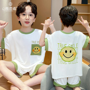 夏天短袖男童睡衣12薄款15岁初中生青少年大童2025新款夏款凉感