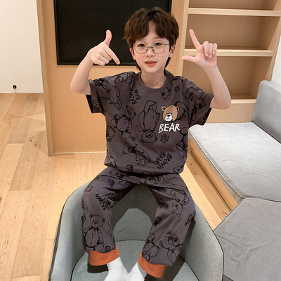 男童睡衣2023新款中大童春夏季薄款亲子装夏款纯棉男孩短袖长裤