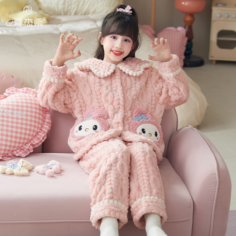 女童珊瑚绒睡衣加厚可爱秋冬季