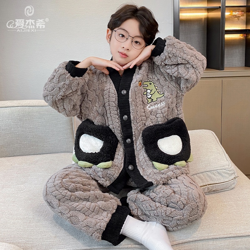 加厚男童卡通法兰绒套装