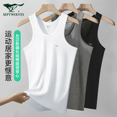 七匹狼男士 男t恤 白色运动健身背心无袖 背心男款 纯棉坎肩内穿汗衫