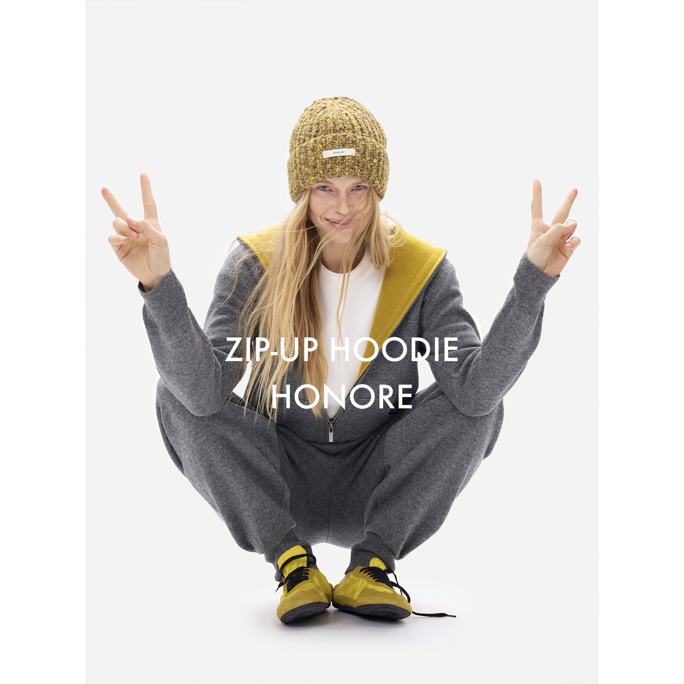 HONORE古月  羊毛针织百搭套装 撞色双拉链连帽外套+灯笼踩脚裤