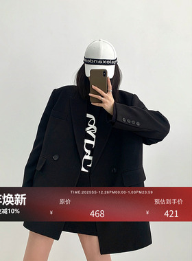 HONORE古月 “less is more” 早春慵懒风西服女黑色休闲西装外套