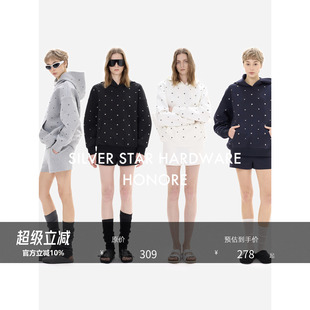 A字短裤 HONORE古月 原创金属立体铆钉 星星宽松连帽卫衣 套装