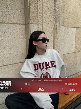 HONORE古月 DUKE系列 原创牙刷绣美式学院风减龄宽松加绒徽章卫衣