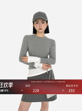 HONORE古月 高阶格雷系 撞色设计小众面膜长袖T恤+半裙休闲两件套