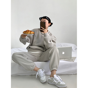 HONORE古月原创 假两件加绒华夫格圆领宽松休闲卫衣 Body刺绣系列