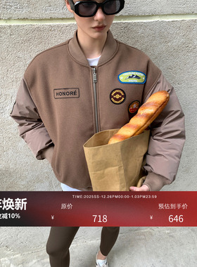 HONORE古月 棒球Club 90白鸭绒美式复古棒球羽绒服女冬季短款外套