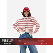 套装 HONORE古月 条纹针织短袖 T开衫 100%绵羊毛 云朵般棉柔肌理感