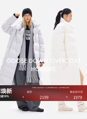 HONORE古月 轻奢雾面 松花江大朵95%白鹅绒  简约高领长款羽绒服