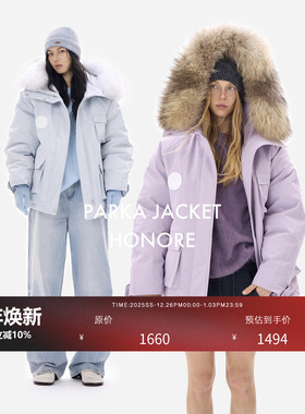 HONORE古月 进口波兰95白鸭绒 可拆卸貉子大毛领 派克连帽羽绒服