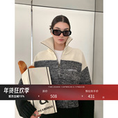 半拉链高领宽松羊毛毛衣女冬季 HONORE古月 慵懒随性girl 针织上衣