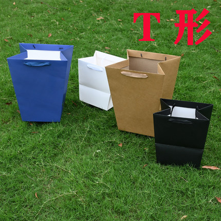 梯形礼品袋情人节鲜花袋包装上宽下窄 加厚现货T形加宽手提袋纹路