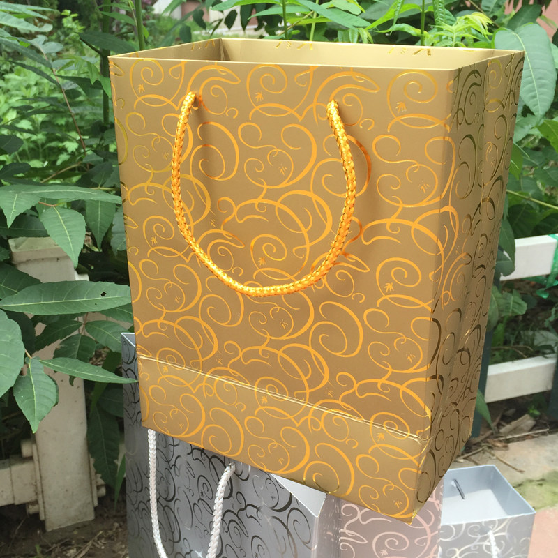 金黄色手提包装衣服袋子烫金款加厚时尚服装礼品纸袋祥云金色手袋