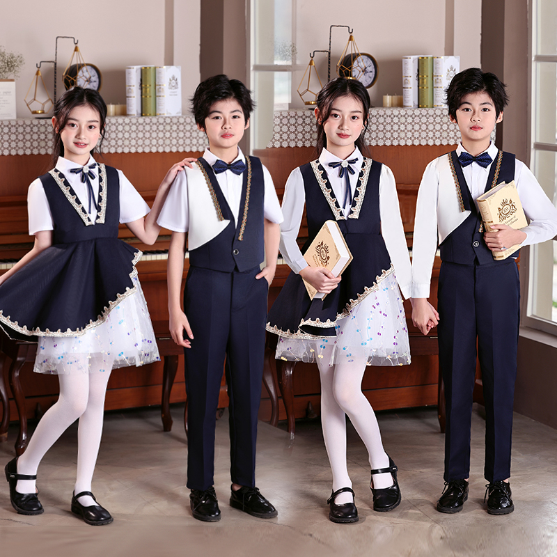 国庆儿童合唱服装演出服男女童礼服中小学生表演朗诵纱裙大合唱团