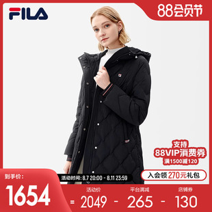 FILA斐乐女子中长款羽绒服2022冬时尚休闲连帽保暖上衣外套女