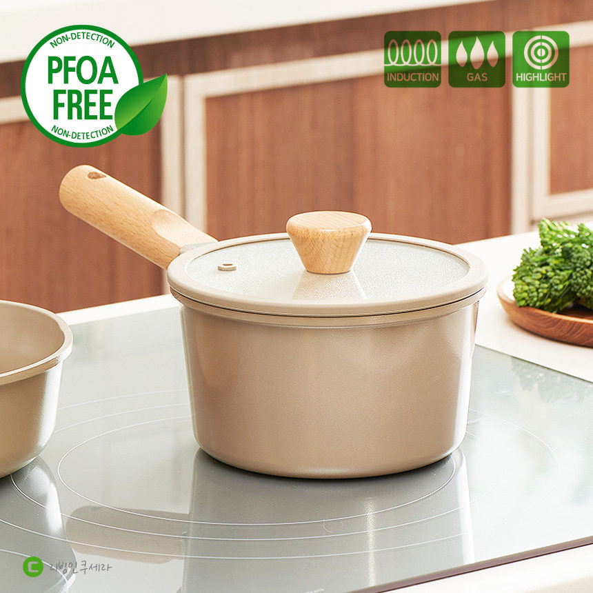 韩国进口 Roichen不粘锅奶锅汤锅儿童辅食锅泡面锅实木手柄IH两用