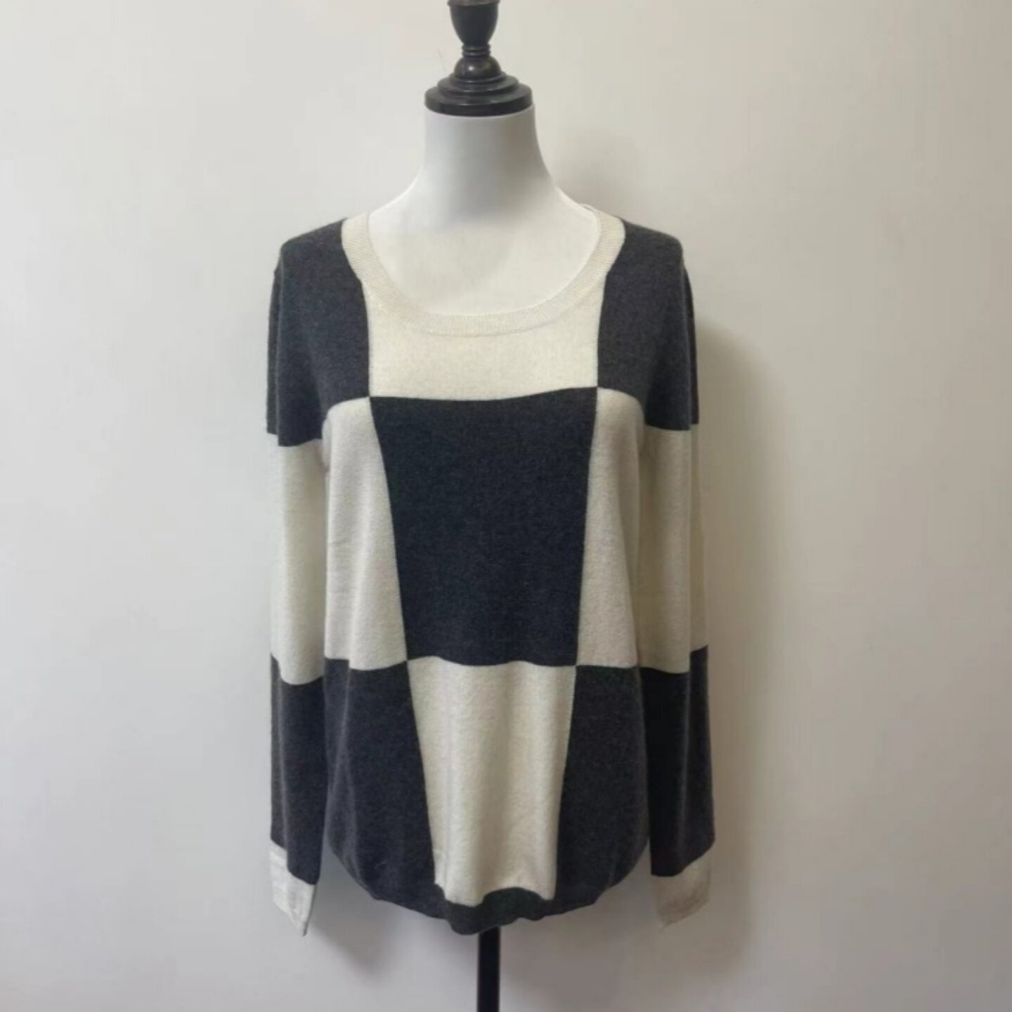 特~欧美洋气~绒尖纯羊绒衫I*SA钩织色块时尚针织毛衣打底衫女外套