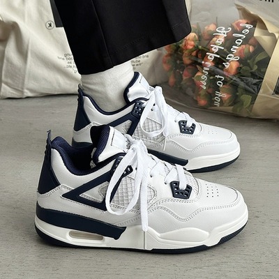 夏季爆款aj4男鞋2025新款透气板鞋百搭厚底小白鞋子女运动休闲鞋