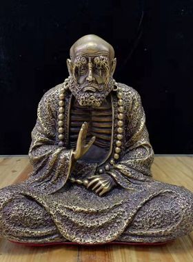 黄铜中式风人物佛堂玄关桌面摆件