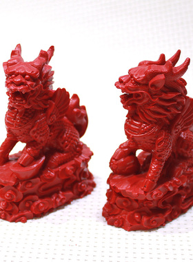 天然朱砂麒麟风水摆件招财镇纸