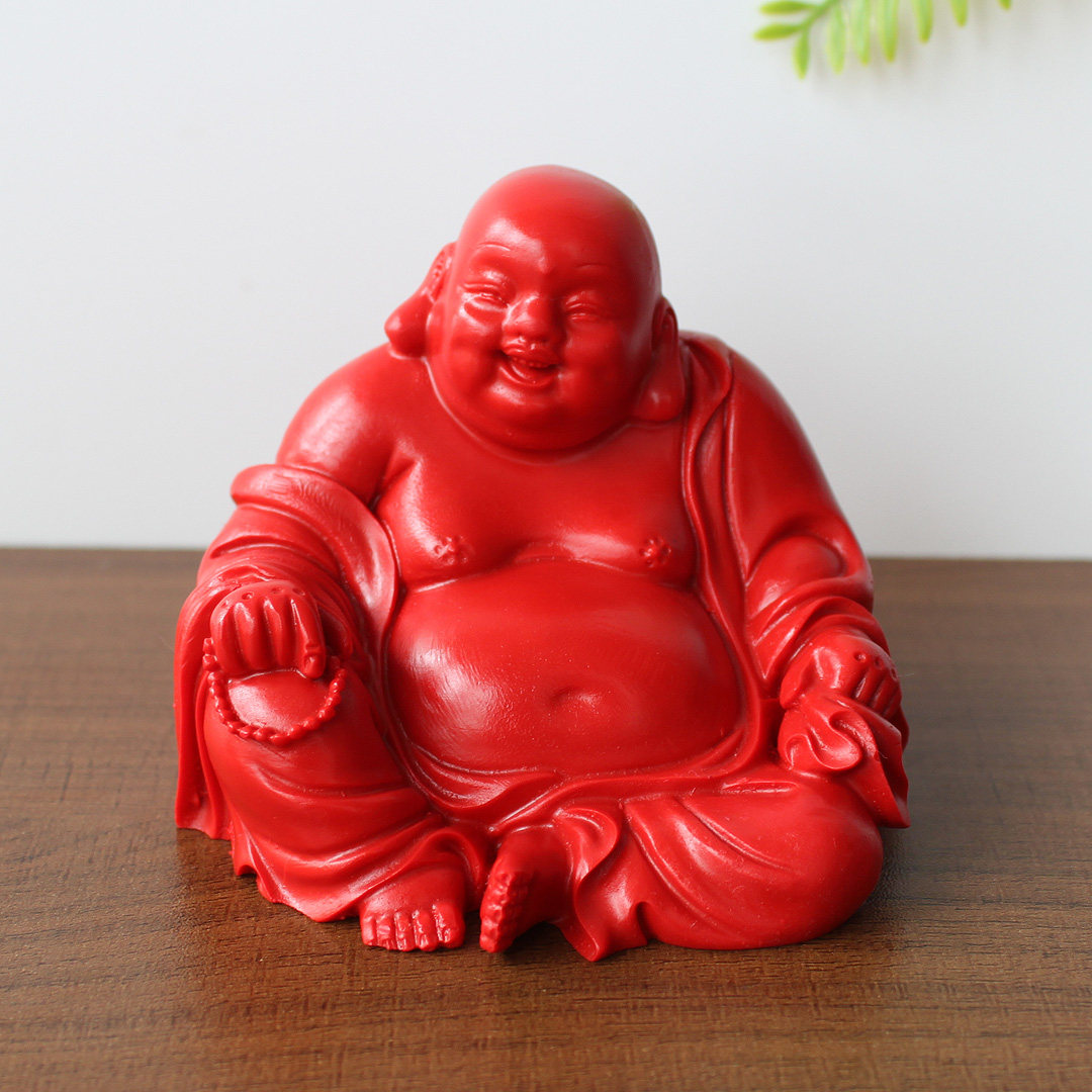 红朱砂笑口常开弥勒佛笑佛摆件阿弥陀佛车内饰品房间桌面装饰物件