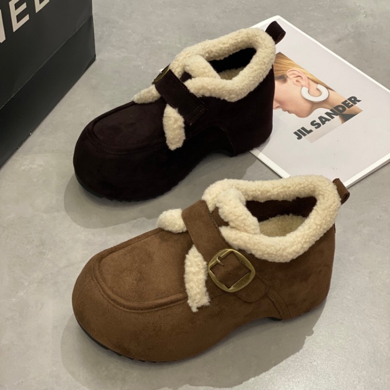 复古百搭反绒皮棉鞋女