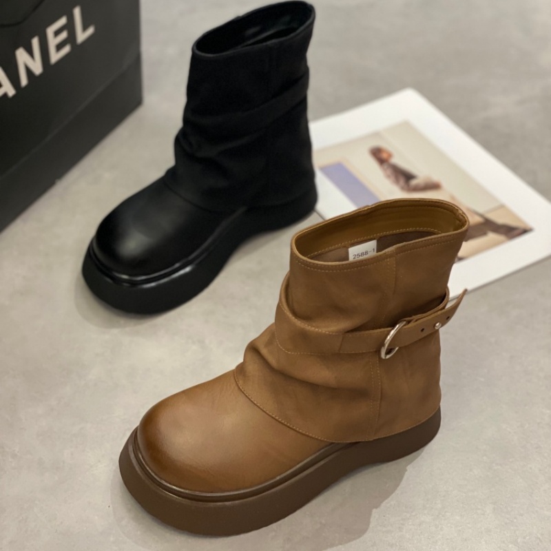 无注册商标皮带扣机车靴