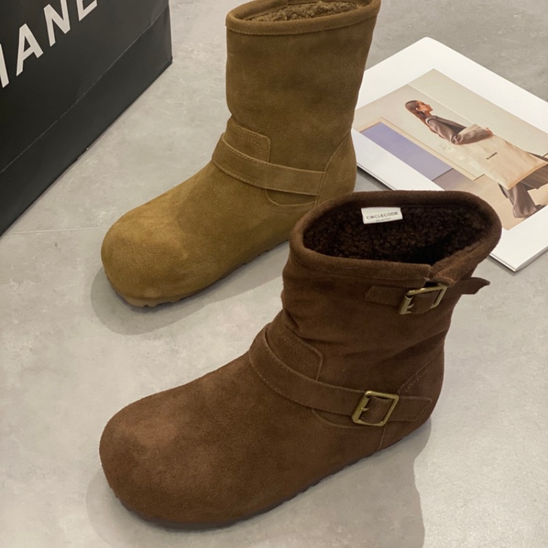 复古皮带扣短靴女2025新款