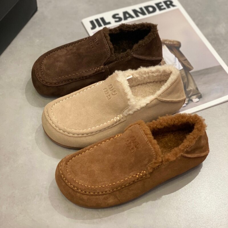 真皮反绒皮一脚蹬加绒乐福鞋女2025新款百搭时尚保暖懒人鞋豆豆鞋,女鞋,时尚休闲鞋,淘宝优惠券,粉丝福利购,淘宝优惠卷