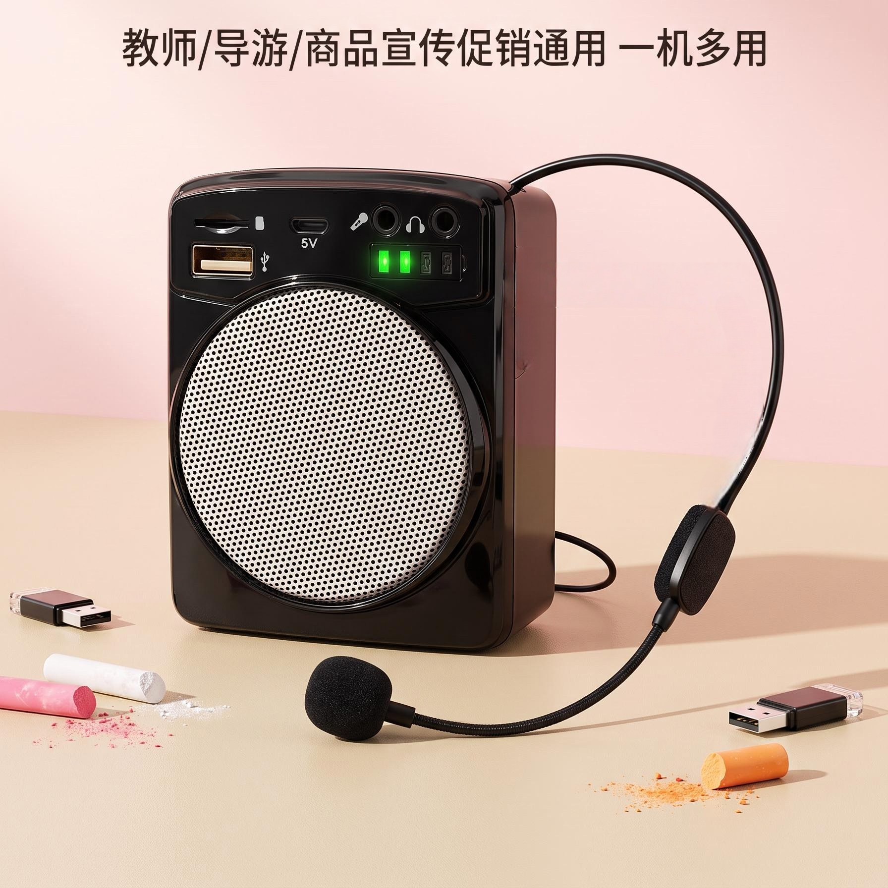 粤声有线小蜜蜂扩音器迷你小喇叭教师导游宣讲便携式户外大音量5V