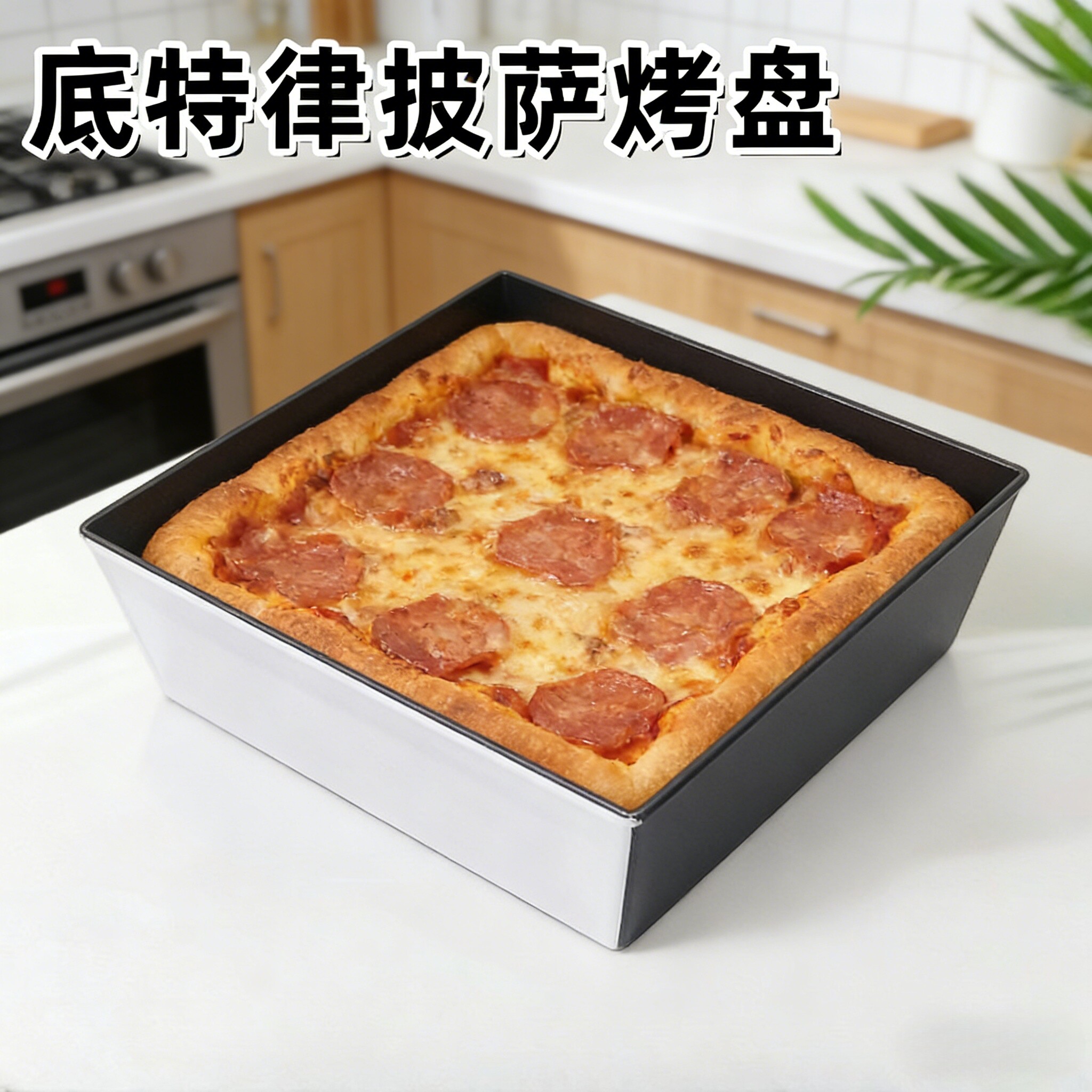 不粘底特律披萨烤盘商用9寸厚底pizza方盘正方形披萨饼胚烘焙模具