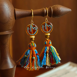 野菓子《拾梦》秋冬手工毛线流苏耳环波西米亚民族风小众耳饰耳夹