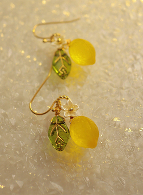 仲夏柠檬捷克珠耳环春夏款黄色小众设计水果可爱甜美耳夹耳饰礼物