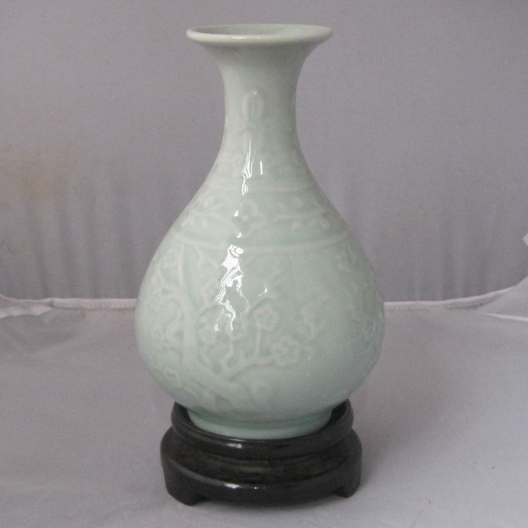 摆件复古居家摆件瓷瓶花瓶客厅龙泉青瓷老国营上垟瓷老物件月壶春