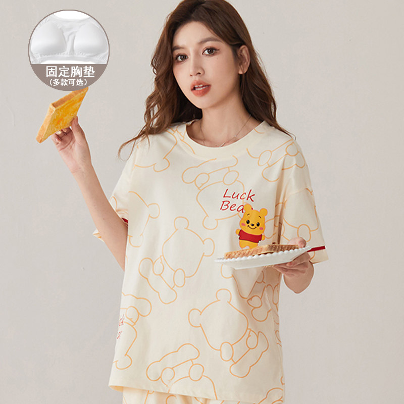带胸垫睡衣女夏季卡通上衣图片