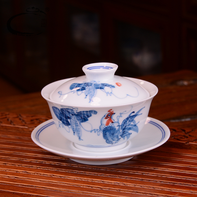 大号青花盖碗贵和祥超值手绘三才