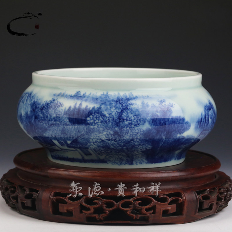 京德珍藏陶瓷水洗 杯洗茶道配件景德镇精品工艺釉中彩山水大茶洗